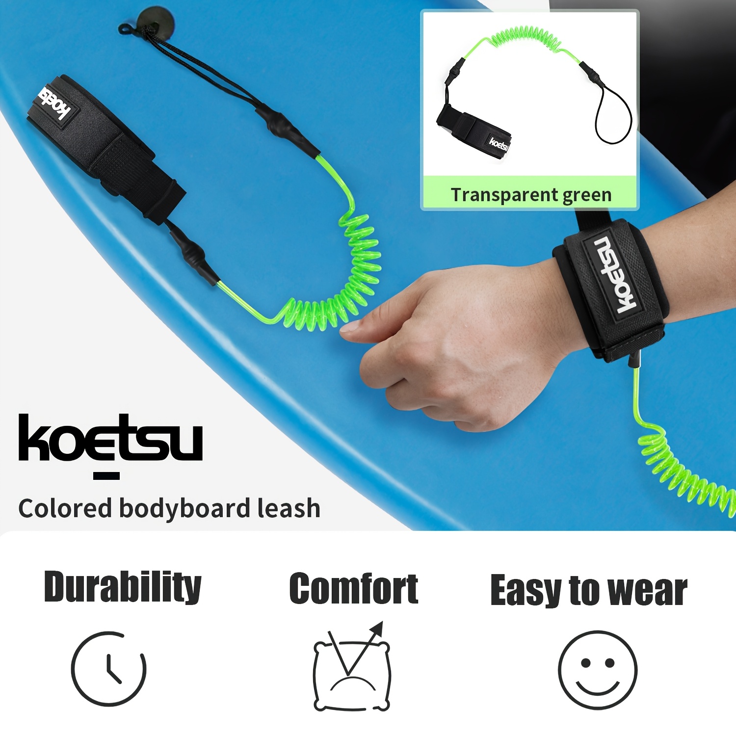 Stand Up Paddle Leash - KOETSU Bodyboard Kayışı, 5mm TPU Sarmal